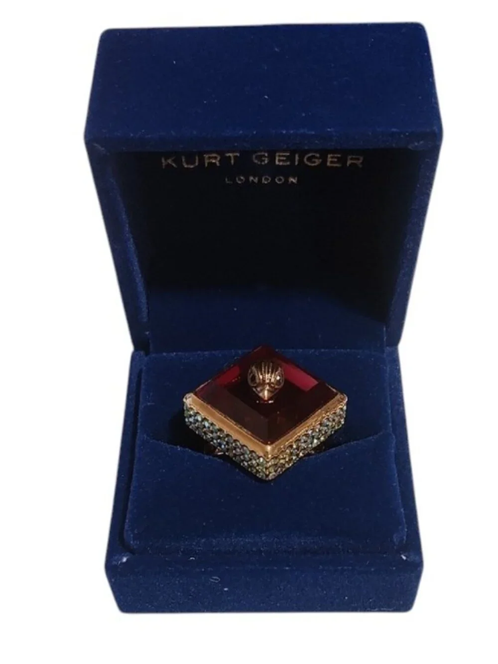Kurt Geiger London Square Stone Cocktail Ring Pink NWT
